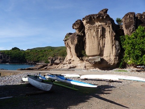 Out-rigger canoes and unusual rocks Ua Pou May 2015